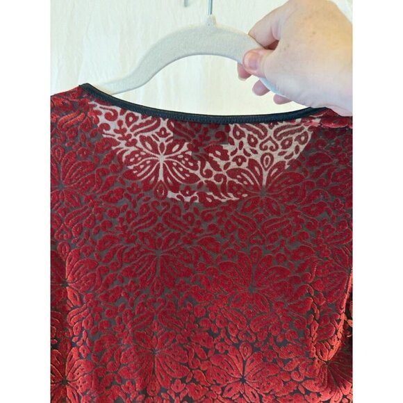Vintage Red Black Velvet Burnout Top S Whimsigoth Witchy Fairy Holiday Y2K - Picture 6 of 15